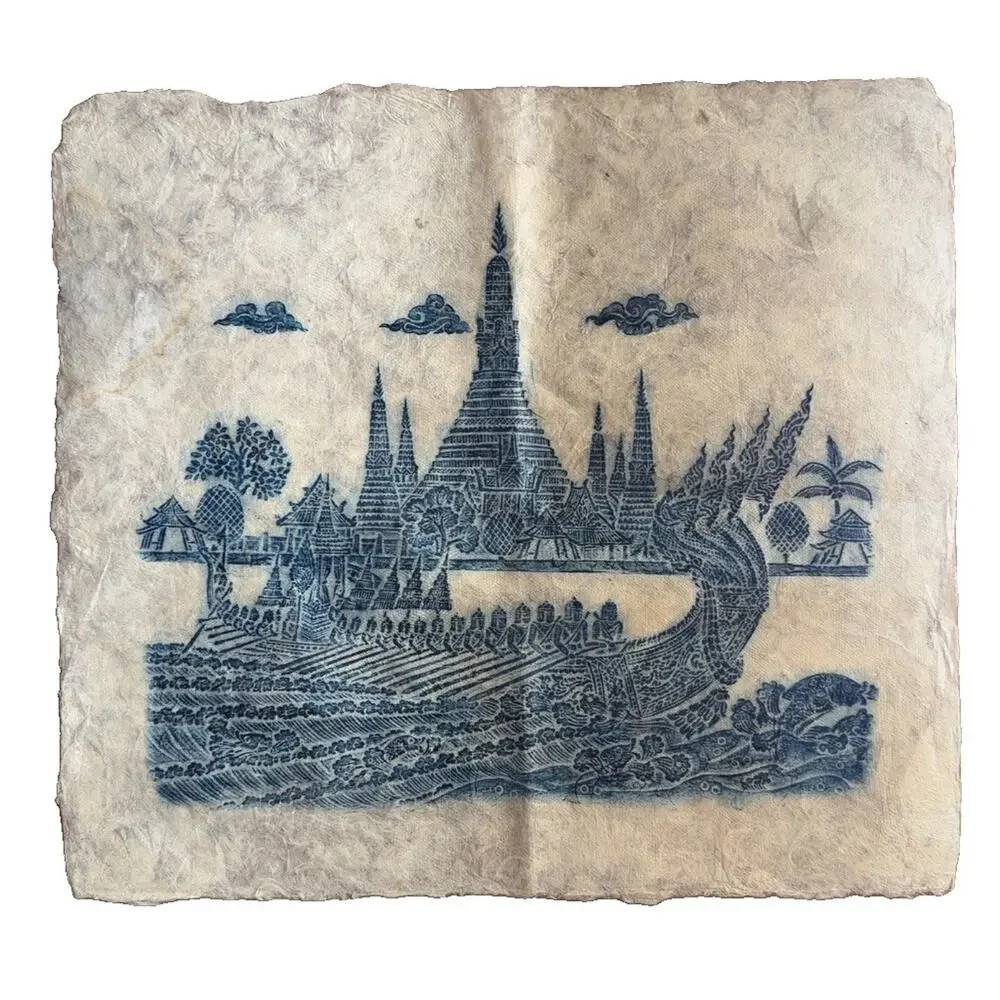 Vintage Thai Temple Rubbing Handmade Paper Wall Art Royal Barge 22x20